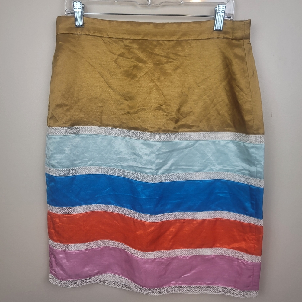 J. Crew Crochet Ribbon Colorblock Midi Skirt size 12P